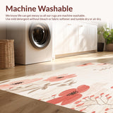 Ultra Soft Area Rug, Non Slip, Stain Resistant, Washable Area Rugs for Living Room, Bedroom, Artisan Beige With Minimalist Blush Floral Abstract Design(Ivory)