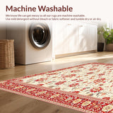 Ultra Soft Area Rug, Non Slip, Stain Resistant, Washable Area Rugs for Living Room, Bedroom, Red and Beige Sunburst Floral Area(Ivory)