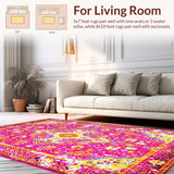 Ultra Soft Area Rug, Non Slip, Stain Resistant, Washable Area Rugs for Living Room, Bedroom, Whimsical Multi-Colored Ogee Design(Pink)