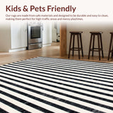 Ultra Soft Area Rug, Non Slip, Stain Resistant, Washable Area Rugs for Living Room, Bedroom, Urban Stripe Accent Rug Featuring Graphic Bands and Chic Linear Detailing(Black)