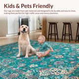 Ultra Soft Area Rug, Non Slip, Stain Resistant, Washable Area Rugs for Living Room, Bedroom, Rustic Lake Green Floral Motif(Green)