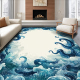 Ultra Soft Area Rug, Non Slip, Stain Resistant, Washable Area Rugs for Living Room, Bedroom, Fouiunler Octopus Maze Rug Runner Surreal Whale Illusion Ocean Graphic(Blue)