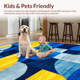 Ultra Soft Area Rug, Non Slip, Stain Resistant, Washable Area Rugs for Living Room, Bedroom, Stylish Modern Brushstroke Design(Blue)