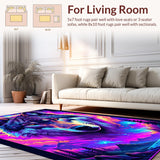 Ultra Soft Area Rug, Non Slip, Stain Resistant, Washable Area Rugs for Living Room, Bedroom, Fierce 3D Cosmic Wolf Design(Purple)