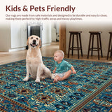 Ultra Soft Area Rug, Non Slip, Stain Resistant, Washable Area Rugs for Living Room, Bedroom, Boho Vintage with Deep Blue and Brown Accents(Blue)