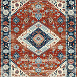 Ultra Soft Area Rug, Non Slip, Stain Resistant, Washable Area Rugs for Living Room, Bedroom, Elegant Distressed Medallion Design(Red)