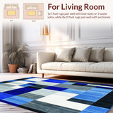 Ultra Soft Area Rug, Non Slip, Stain Resistant, Washable Area Rugs for Living Room, Bedroom, Contemporary Geometric Area with Elegant Blue and Silver Accents(Blue)