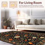 Ultra Soft Area Rug, Non Slip, Stain Resistant, Washable Area Rugs for Living Room, Bedroom, Whimsical Butterfly and Flower Theme(Black)