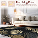 Ultra Soft Area Rug, Non Slip, Stain Resistant, Washable Area Rugs for Living Room, Bedroom, Contemporary Botanical Patterned Contrast(Black)