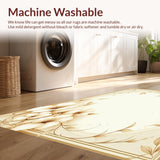 Ultra Soft Area Rug, Non Slip, Stain Resistant, Washable Area Rugs for Living Room, Bedroom, Sophisticated Non Slip Bath With Elegant Cream Floral Motif Design(Beige)