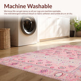 Ultra Soft Area Rug, Non Slip, Stain Resistant, Washable Area Rugs for Living Room, Bedroom, Charming Pastel Floral Aesthetic(Pink)