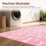 Ultra Soft Area Rug, Non Slip, Stain Resistant, Washable Area Rugs for Living Room, Bedroom, Youthful Shaggy Round Educational Flair(Pink)