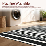 Ultra Soft Area Rug, Non Slip, Stain Resistant, Washable Area Rugs for Living Room, Bedroom, Washable Braided Area Rug Black White Striped Design Patio Mat(Black)