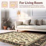 Ultra Soft Area Rug, Non Slip, Stain Resistant, Washable Area Rugs for Living Room, Bedroom, Stylish Round with Ornamental Floral Medallions(Beige)
