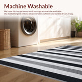 Ultra Soft Area Rug, Non Slip, Stain Resistant, Washable Area Rugs for Living Room, Bedroom, Monochrome Harmony Geometric Striped Carpet Washable Reversible Decor(Black)