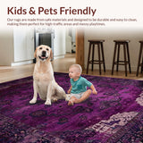 Ultra Soft Area Rug, Non Slip, Stain Resistant, Washable Area Rugs for Living Room, Bedroom, Elegant Distressed Oriental Motif(Purple)
