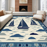 Ultra Soft Area Rug, Non Slip, Stain Resistant, Washable Area Rugs for Living Room, Bedroom, Coastal Nautical Sailboat Aesthetic(Blue)