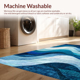 Ultra Soft Area Rug, Non Slip, Stain Resistant, Washable Area Rugs for Living Room, Bedroom, Oceanfoam Wave Rug: Modern Blue Water Design for Living Space(Blue)