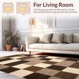 Ultra Soft Area Rug, Non Slip, Stain Resistant, Washable Area Rugs for Living Room, Bedroom, Chic Earthy Checkerboard Aesthetic(Beige)