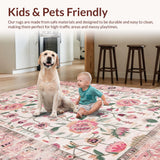 Ultra Soft Area Rug, Non Slip, Stain Resistant, Washable Area Rugs for Living Room, Bedroom, Whimsical Pink Green Botanical Pattern(Pink)