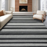 Ultra Soft Area Rug, Non Slip, Stain Resistant, Washable Area Rugs for Living Room, Bedroom, Contemporary Porch Rug Showcasing Bold Mono Stripe and Graphic Linear Motif(Black)