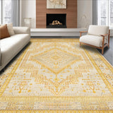 Ultra Soft Area Rug, Non Slip, Stain Resistant, Washable Area Rugs for Living Room, Bedroom, Rustic Neutral Trellis Pattern(Gold)