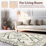 Ultra Soft Area Rug, Non Slip, Stain Resistant, Washable Area Rugs for Living Room, Bedroom, Neutral Textured Diamond Motif(Beige)