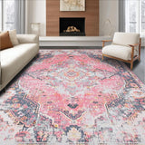 Ultra Soft Area Rug, Non Slip, Stain Resistant, Washable Area Rugs for Living Room, Bedroom, Vibrant Ogee Patterned Delight(Pink)