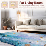 Ultra Soft Area Rug, Non Slip, Stain Resistant, Washable Area Rugs for Living Room, Bedroom, Seaside Fantasy Rug with Whimsical Jellyfish and Oceanic Pebble Motifs(Blue)