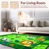 Ultra Soft Area Rug, Non Slip, Stain Resistant, Washable Area Rugs for Living Room, Bedroom, Lively Multicolor Animal Print(Green)