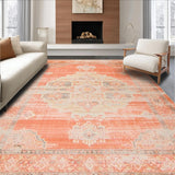 Ultra Soft Area Rug, Non Slip, Stain Resistant, Washable Area Rugs for Living Room, Bedroom, Chic Distressed Earthy Aesthetic(Orange)