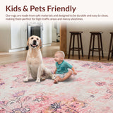 Ultra Soft Area Rug, Non Slip, Stain Resistant, Washable Area Rugs for Living Room, Bedroom, Serene Earthy Medallion Style(Pink)