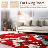 Ultra Soft Area Rug, Non Slip, Stain Resistant, Washable Area Rugs for Living Room, Bedroom, Charming Red and White Blossom Style(Red)