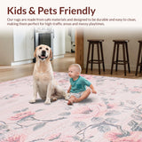 Ultra Soft Area Rug, Non Slip, Stain Resistant, Washable Area Rugs for Living Room, Bedroom, Artistic Flower Print Circular Statement(Pink)