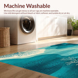 Azure Teal Beige Coastal Reef Ocean Indoor Reversible Area(Blue)