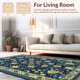 Ultra Soft Area Rug, Non Slip, Stain Resistant, Washable Area Rugs for Living Room, Bedroom, Boho Abstract Floral(Blue)