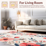 Ultra Soft Area Rug, Non Slip, Stain Resistant, Washable Area Rugs for Living Room, Bedroom, Neutral Floral Playroom Soft Faux Wool Area Carpet(Ivory)