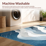 Ultra Soft Area Rug, Non Slip, Stain Resistant, Washable Area Rugs for Living Room, Bedroom, Sleek Abstract Wave Motif(Blue)