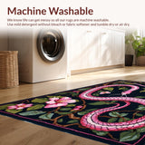 Ultra Soft Area Rug, Non Slip, Stain Resistant, Washable Area Rugs for Living Room, Bedroom, Chic Floral Medley Design(Black)