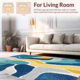 Ultra Soft Area Rug, Non Slip, Stain Resistant, Washable Area Rugs for Living Room, Bedroom, Funky Coastal Mosaic Rug Featuring Abstract Seashells and Surfboard Shapes(Blue)