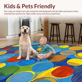 Ultra Soft Area Rug, Non Slip, Stain Resistant, Washable Area Rugs for Living Room, Bedroom, Whimsical Colorful Round Motif(Blue)