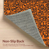 Ultra Soft Area Rug, Non Slip, Stain Resistant, Washable Area Rugs for Living Room, Bedroom, Witty Monochrome Text Design(Orange)