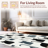 Ultra Soft Area Rug, Non Slip, Stain Resistant, Washable Area Rugs for Living Room, Bedroom, Cute Gray Cat Illustration Style(Black)