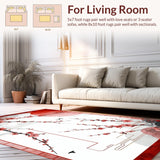Ultra Soft Area Rug, Non Slip, Stain Resistant, Washable Area Rugs for Living Room, Bedroom, Luxurious Floral Ink Painting Style(Red)