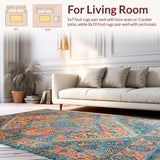 Ultra Soft Area Rug, Non Slip, Stain Resistant, Washable Area Rugs for Living Room, Bedroom, Chic Sky Blue Tiled Aesthetic(Orange)