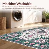 Ultra Soft Area Rug, Non Slip, Stain Resistant, Washable Area Rugs for Living Room, Bedroom, Whimsical Vintage Floral Motif(White)