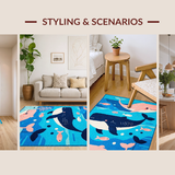 Ultra Soft Area Rug, Non Slip, Stain Resistant, Washable Area Rugs for Living Room, Bedroom, Bright Childlike Ocean Scene(Blue)