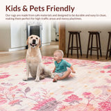 Ultra Soft Area Rug, Non Slip, Stain Resistant, Washable Area Rugs for Living Room, Bedroom, Pastel Toned Whimsical Print(Pink)