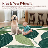 Ultra Soft Area Rug, Non Slip, Stain Resistant, Washable Area Rugs for Living Room, Bedroom, Elegant Leaf Motif Aesthetic(Green)