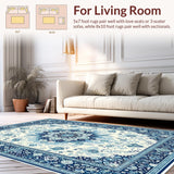 Ultra Soft Area Rug, Non Slip, Stain Resistant, Washable Area Rugs for Living Room, Bedroom, Serene Pastel Floral Artwork(White)